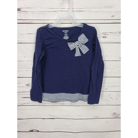 Old Navy navy Blue sailor Small striped bow neck long‎ sleeve shirt - Picture 8 of 8
